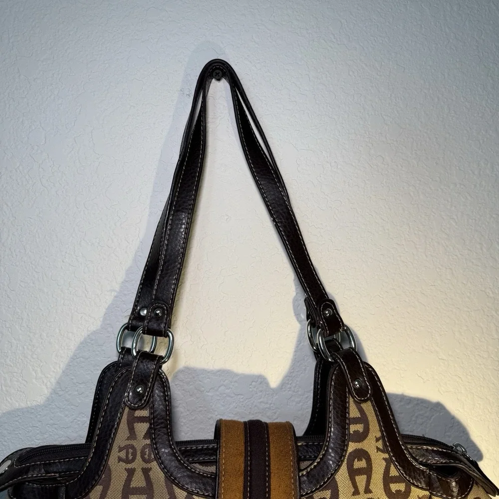 Etienne Aigner VTG‎ Brown Canvas Leather Signature Logo Satchel Handbag Purse